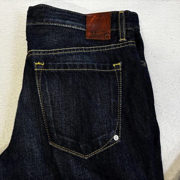 Penguin White Oak Cone Denim Jeans Mens 33x32 Slim Blue Munsingwear Dark Wash - Picture 2 of 12